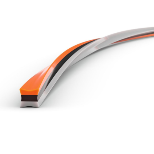 Profilo aerodinamico multicolore in primo piano su sfondo bianco, utilizzato per design innovativi e rifiniture.